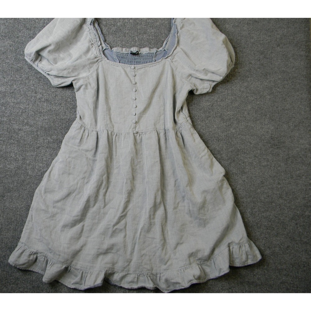 Who What Wear Womens L Light Blue Puff Sleeve Mini‎ Dress Smocked Back Cotton